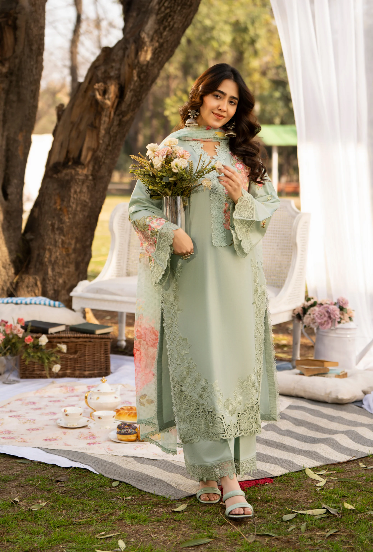 Summer 3 Piece EmbroideredHaya Karma Collection MINT GREEN KC-1542