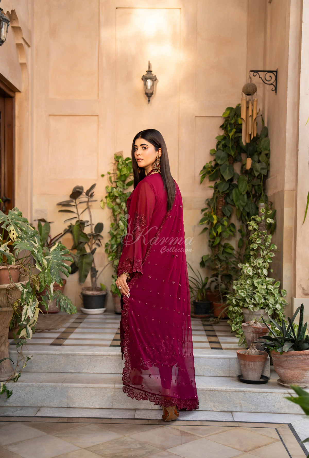 Chiffon 3 Piece Embroidered Hayat Karma Collection CRIMSON VELVEТ F-497