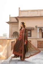 Chiffon 3 Piece Embroidered Hayat Karma Collection ANTIQUE OLIVE F-495