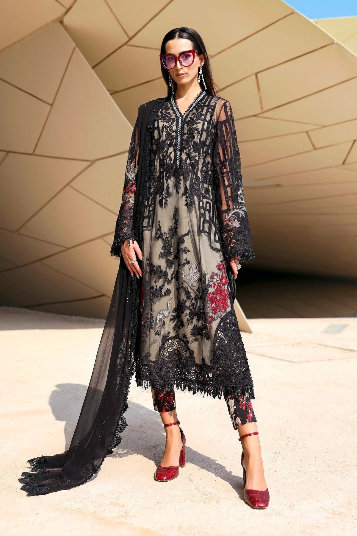 Maria B Stitched Embroidered Luxury Lawn 3 Piece Suit D-2607-B- Eid Collection