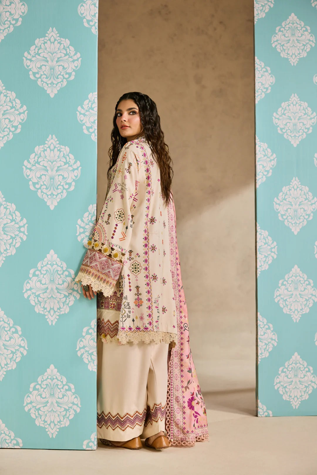 Florent one-nation Digital Printed Embroidered 3 piece stitched suit FON - 7B