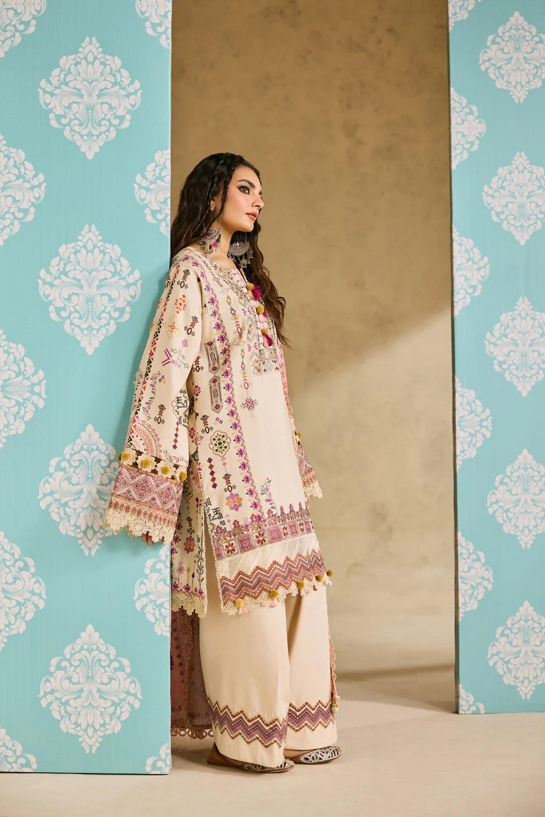 Florent one-nation Digital Printed Embroidered 3 piece stitched suit FON - 7B