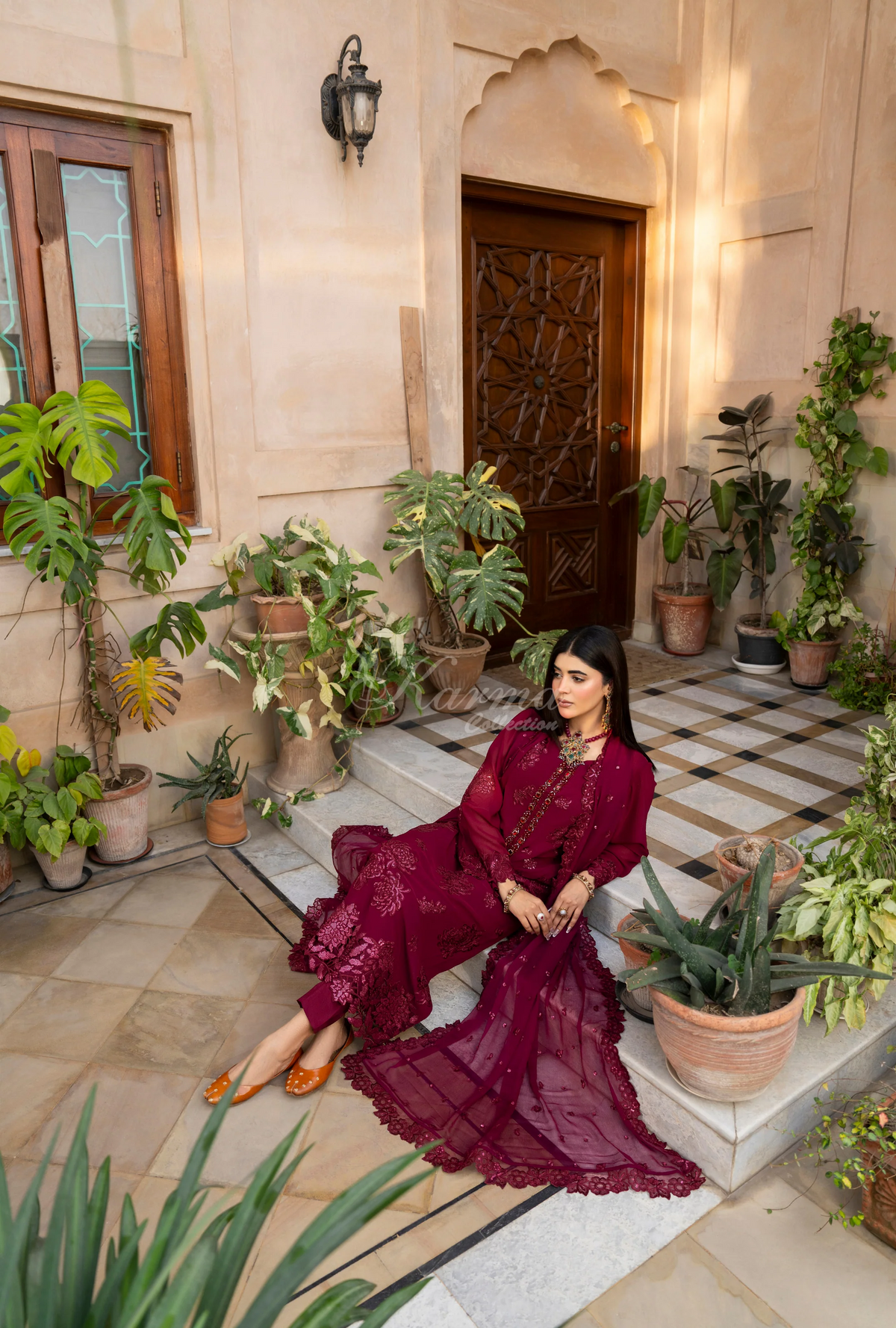 Chiffon 3 Piece Embroidered Hayat Karma Collection CRIMSON VELVEТ F-497