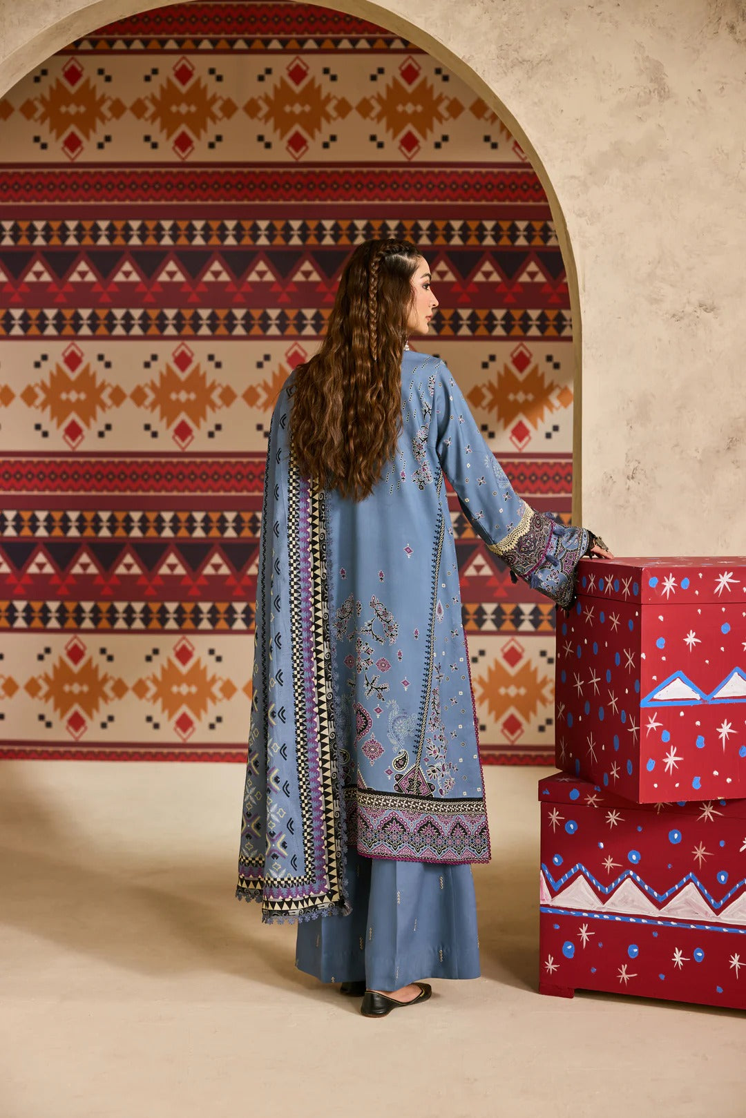 Florent one-nation Digital Printed Embroidered 3 piece stitched suit FON - 6A