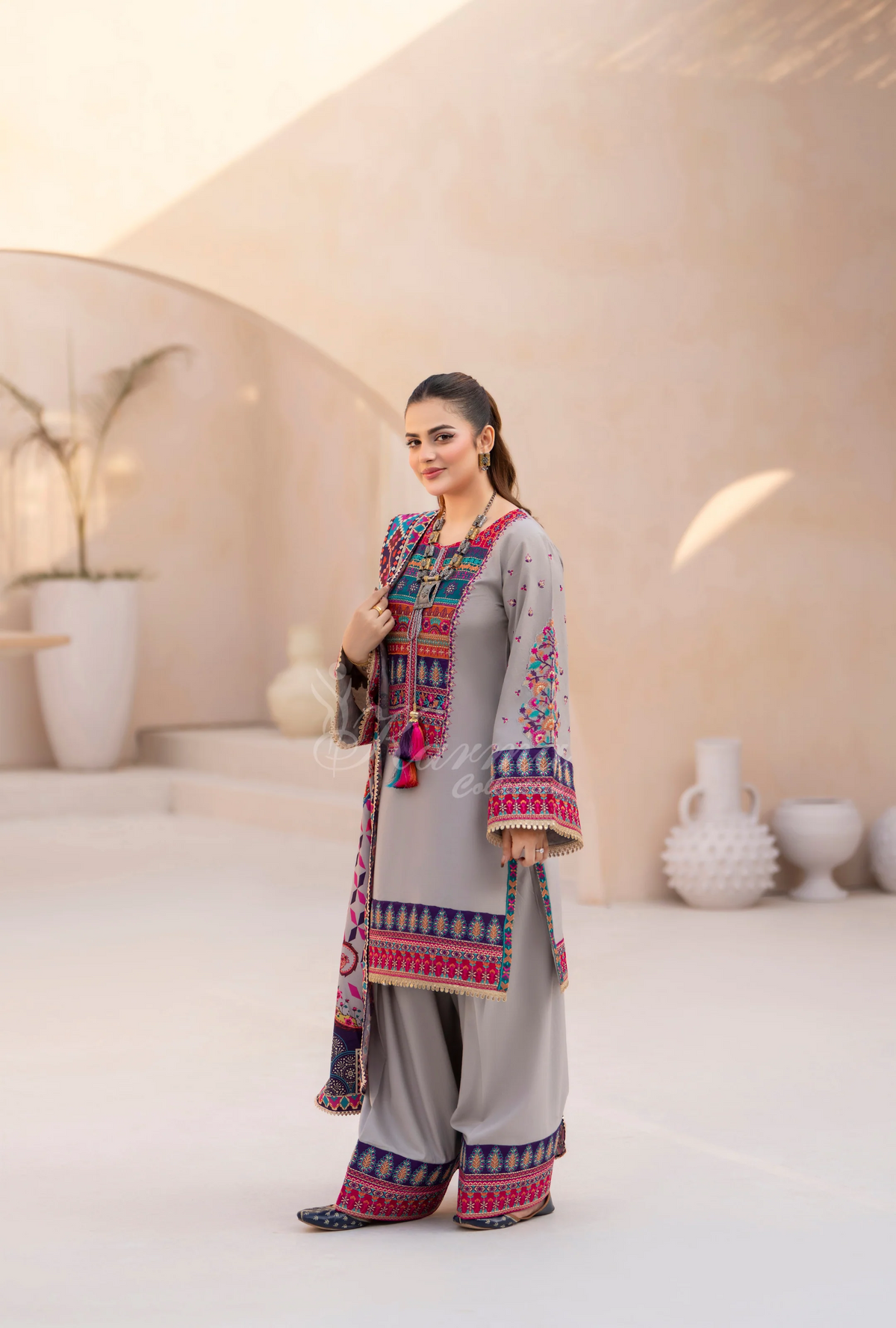 Winter Luxury 3 Piece Embroidered Mishaal Karma CollectionCLOUD SKU:KC-1539
