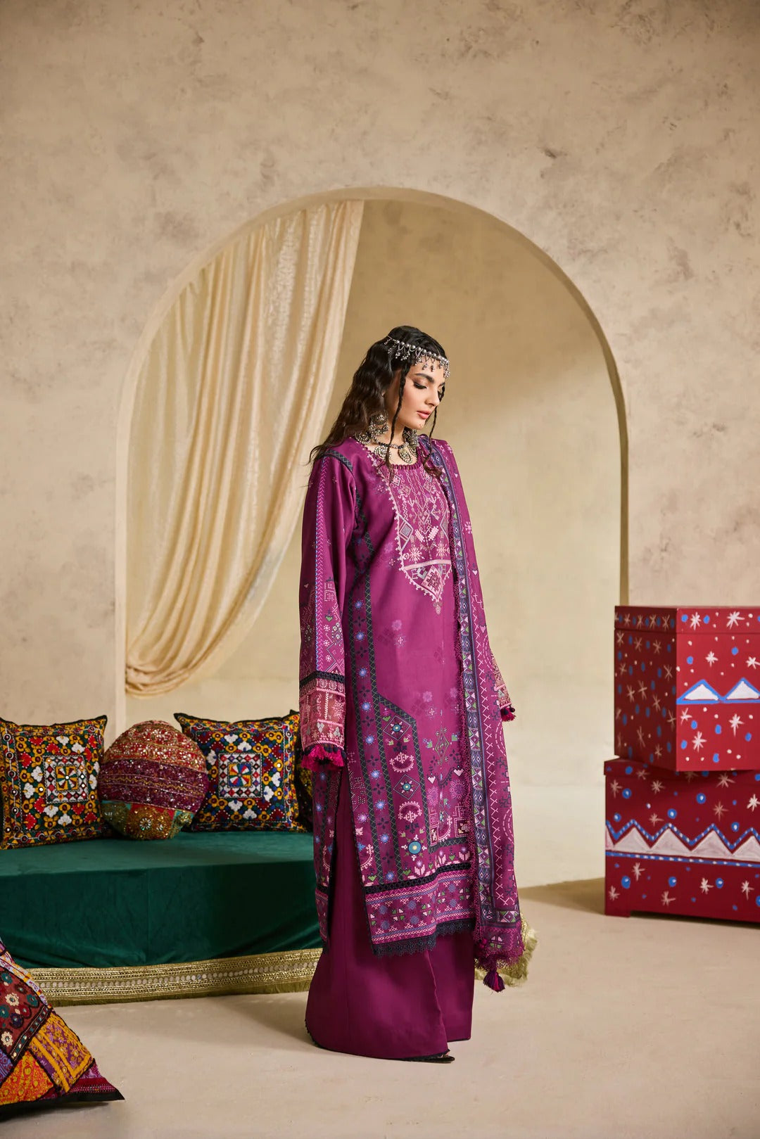 Florent one-nation Digital Printed Embroidered 3 piece stitched suit FON - 4B