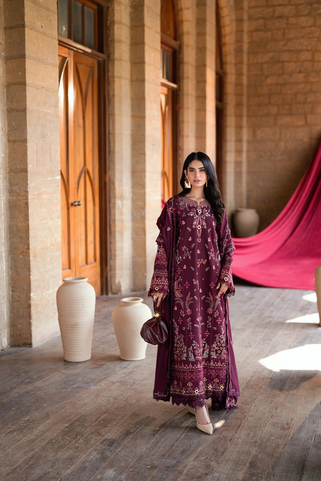 Florent shades-of-winter 3 piece stitched suit Embroidered Shirt With Embroidered Shawl FWS - 3A