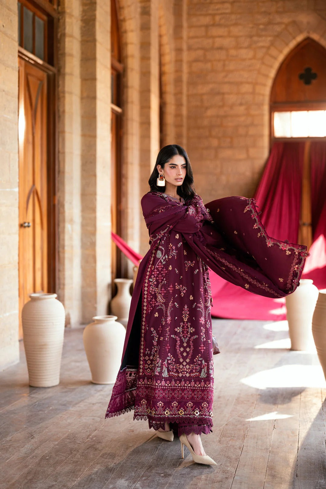 Florent shades-of-winter 3 piece stitched suit Embroidered Shirt With Embroidered Shawl FWS - 3A