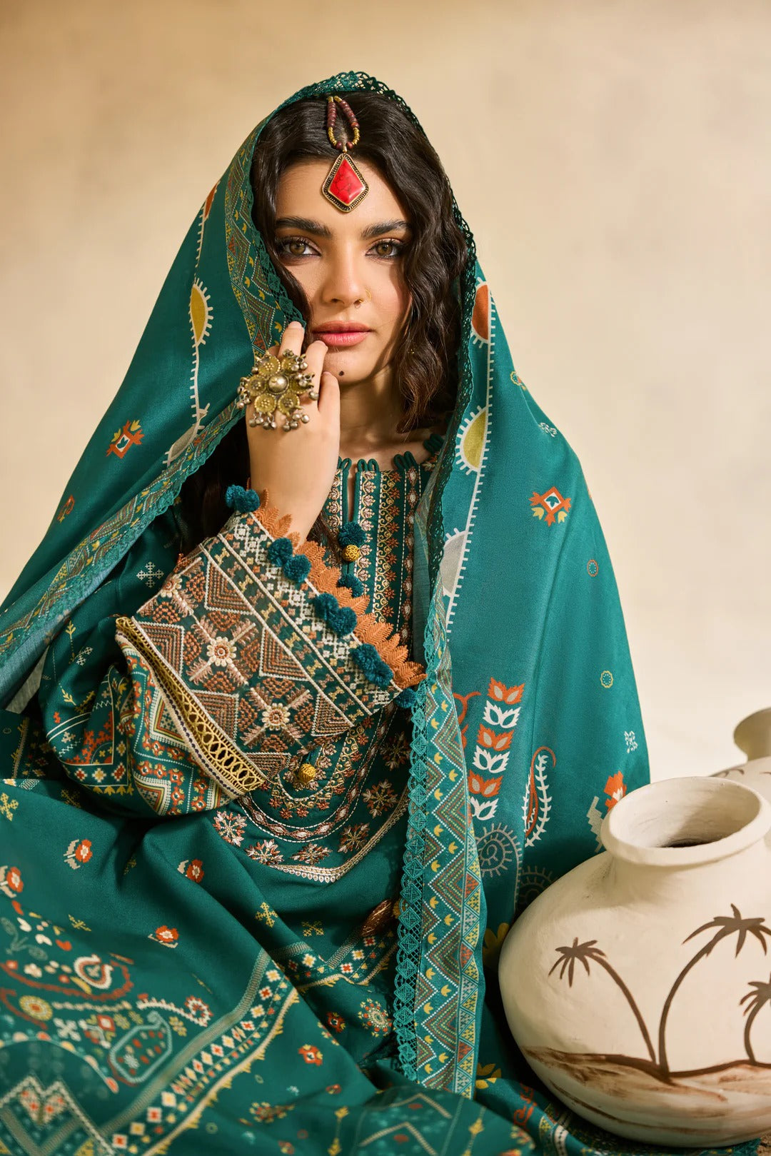 Florent one-nation Digital Printed Embroidered 3 piece stitched suit FON - 1B