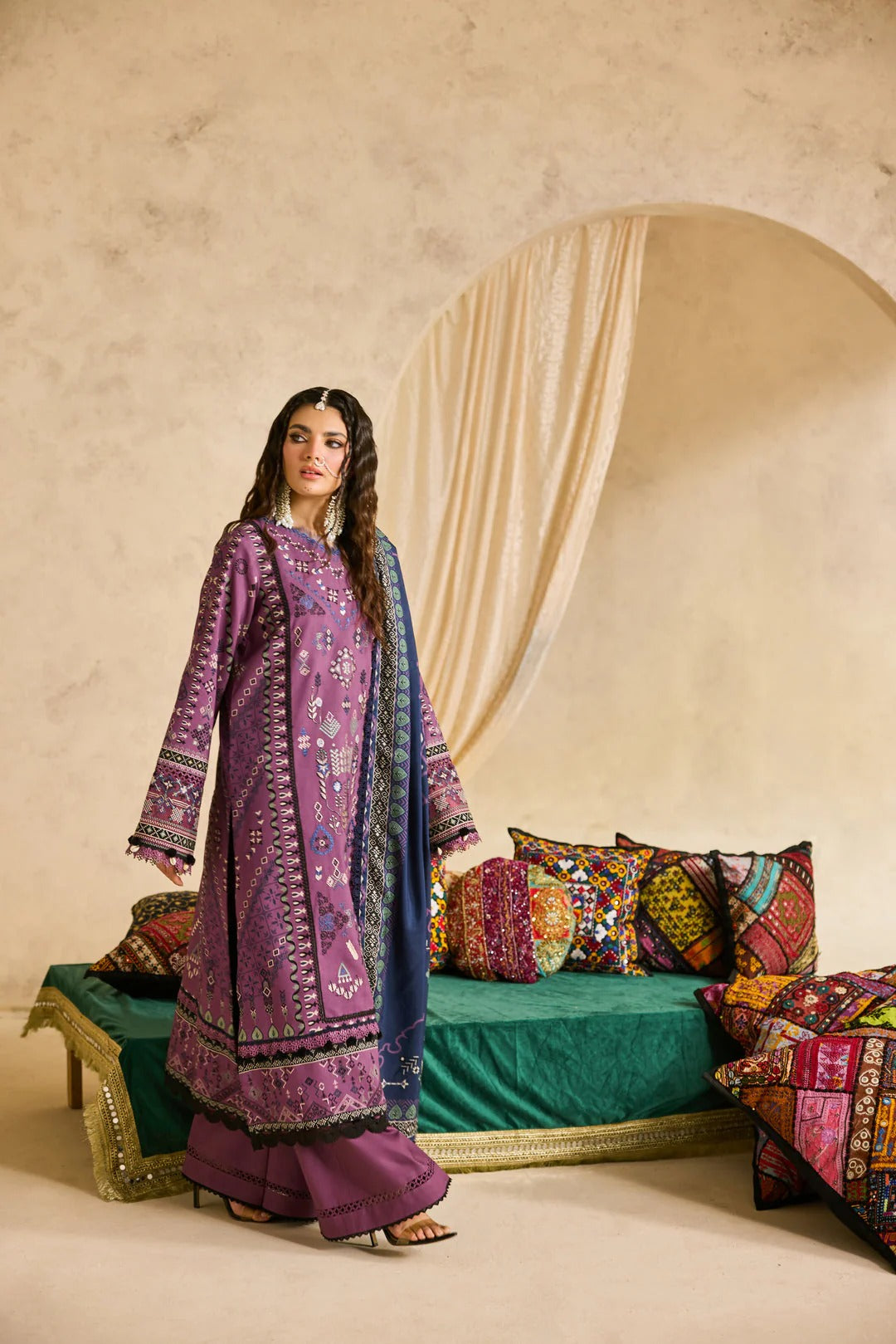 Florent one-nation Digital Printed Embroidered 3 piece stitched suit FON - 5B