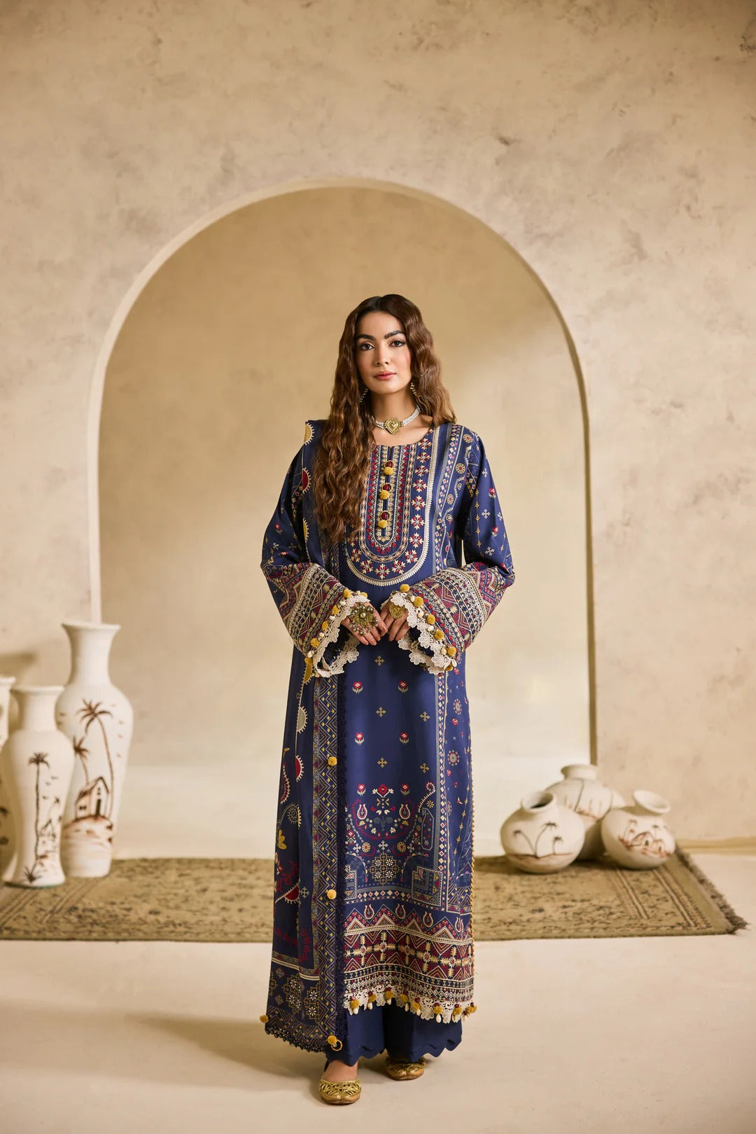 Florent one-nation Digital Printed Embroidered 3 piece stitched suit FON - 1A