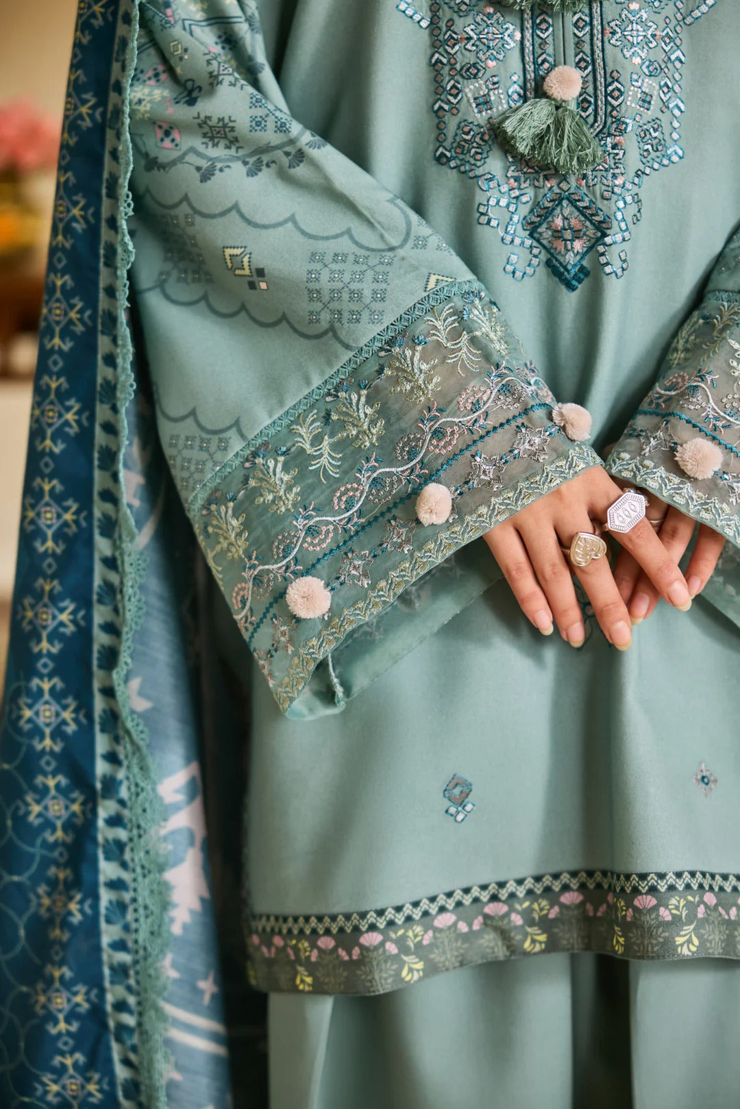 Florent one-nation Digital Printed Embroidered 3 piece stitched suit FON - 3B