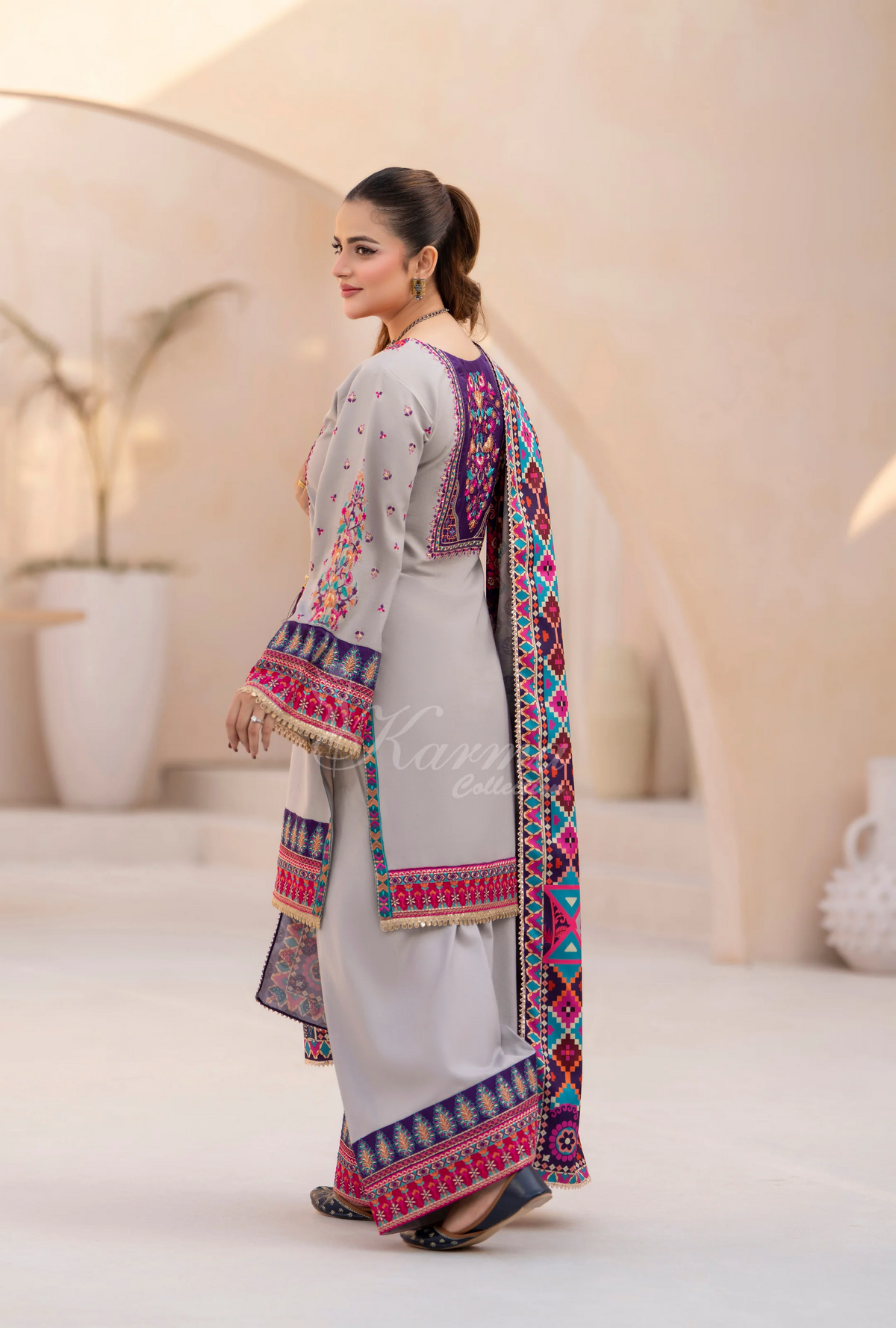 Winter Luxury 3 Piece Embroidered Mishaal Karma CollectionCLOUD SKU:KC-1539