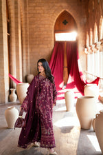 Florent shades-of-winter 3 piece stitched suit Embroidered Shirt With Embroidered Shawl FWS - 3A