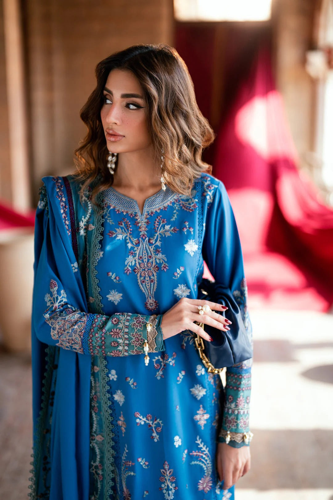 Florent shades-of-winter 3 piece stitched suit Embroidered Shirt With Embroidered Shawl FWS - 3B