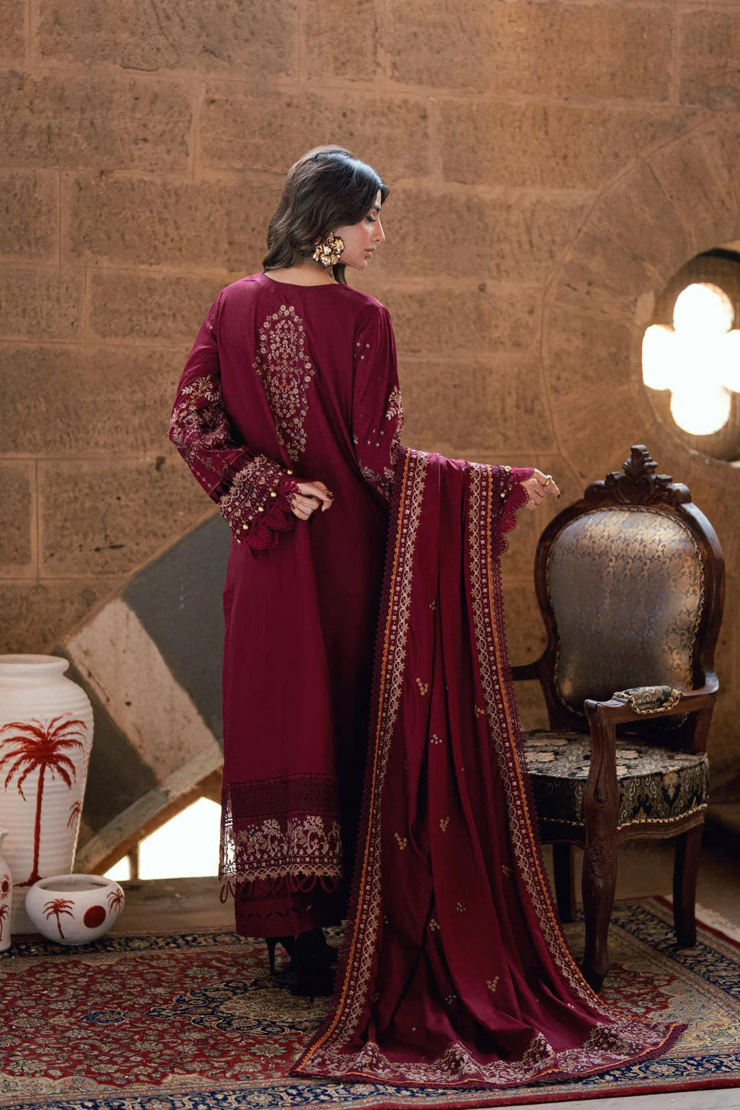 Florent shades-of-winter 3 piece stitched suit Embroidered Shirt With Embroidered Shawl FWS - 1B