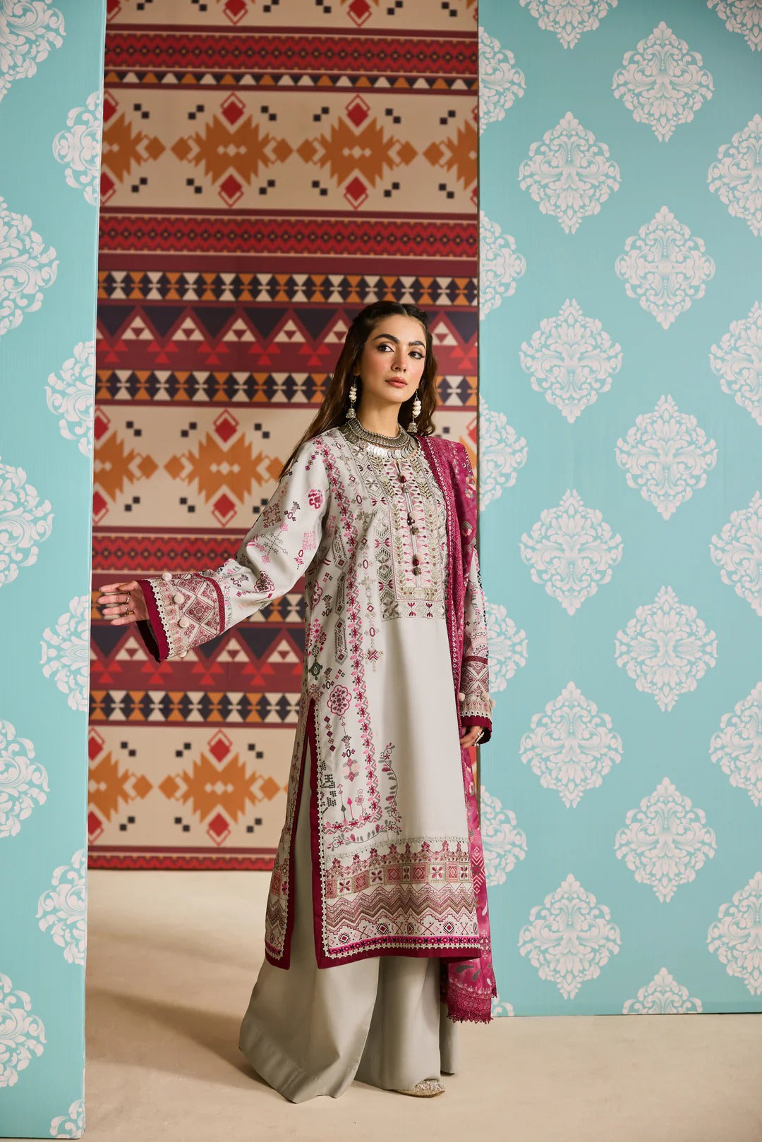 Florent one-nation Digital Printed Embroidered 3 piece stitched suit FON - 7A