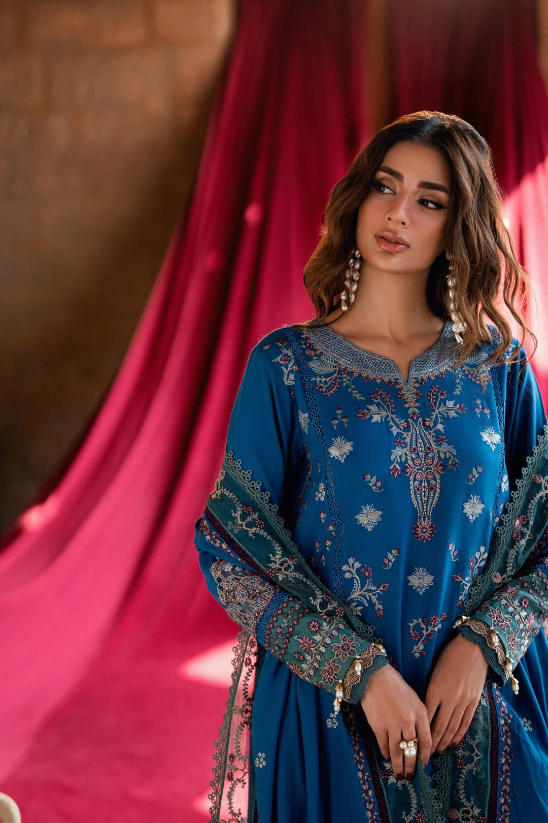 Florent shades-of-winter 3 piece stitched suit Embroidered Shirt With Embroidered Shawl FWS - 3B