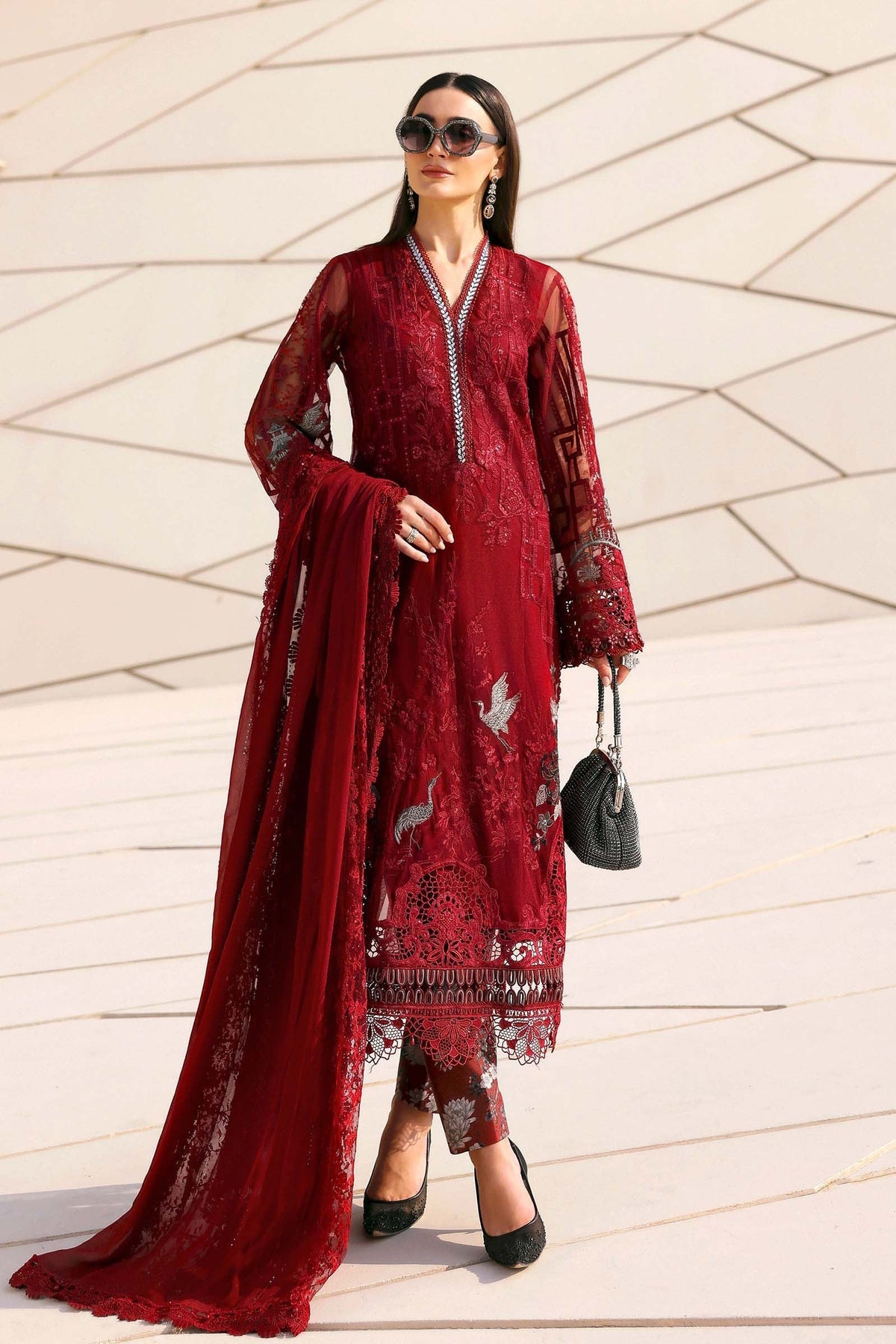 Maria B Stitched Embroidered Luxury Lawn 3 Piece Suit D-2607-A- Eid Collection