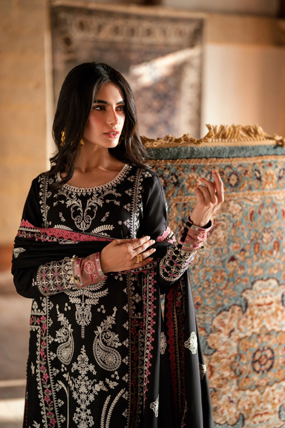 Florent shades-of-winter 3 piece stitched suit Embroidered Shirt With Embroidered Shawl FWS - 6B