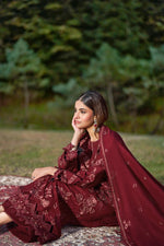 Reet By Ramsha - Three piece embroidered karandi suits with embroidered karandi shawls stitched & embellished | Original Ramsha Karandi Collection 2025 | R-1302