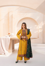 Winter Luxury 3 Piece Embroidered Mishaal Karma CollectionMUSTARD GOLD SKU:KC-1535
