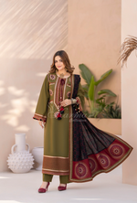 Winter Luxury 3 Piece Embroidered Mishaal Karma CollectionARMY GREEN SKU:KC-1538