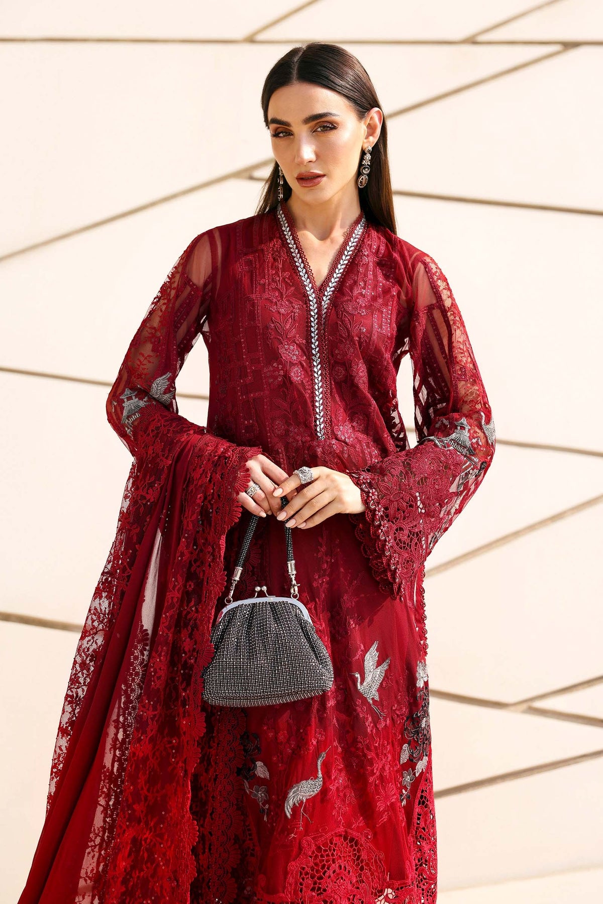 Maria B Stitched Embroidered Luxury Lawn 3 Piece Suit D-2607-A- Eid Collection
