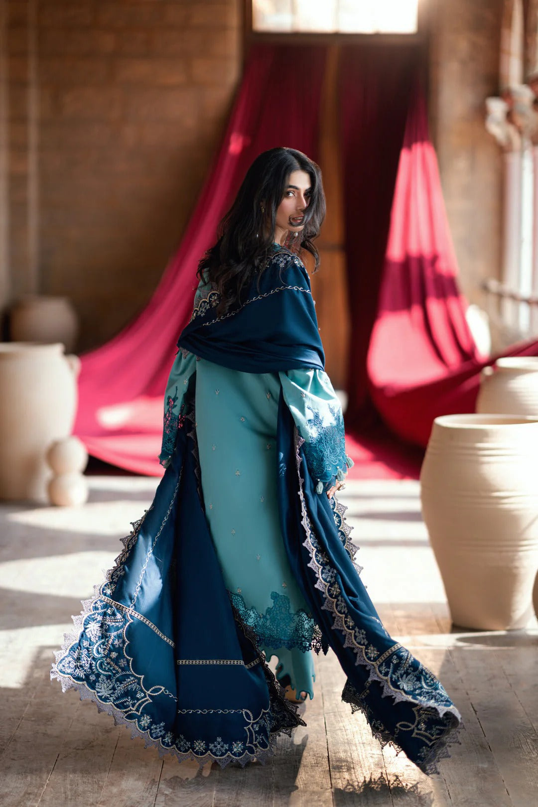 Florent shades-of-winter 3 piece stitched suit Embroidered Shirt With Embroidered Shawl FWS - 2B