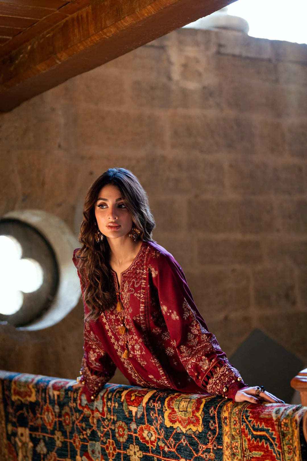 Florent shades-of-winter 3 piece stitched suit Embroidered Shirt With Embroidered Shawl FWS - 1B