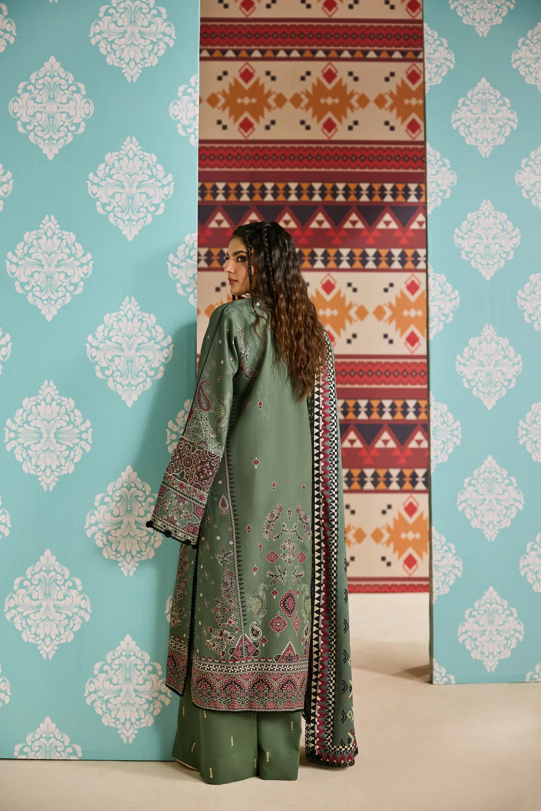 Florent one-nation Digital Printed Embroidered 3 piece stitched suit FON - 6B