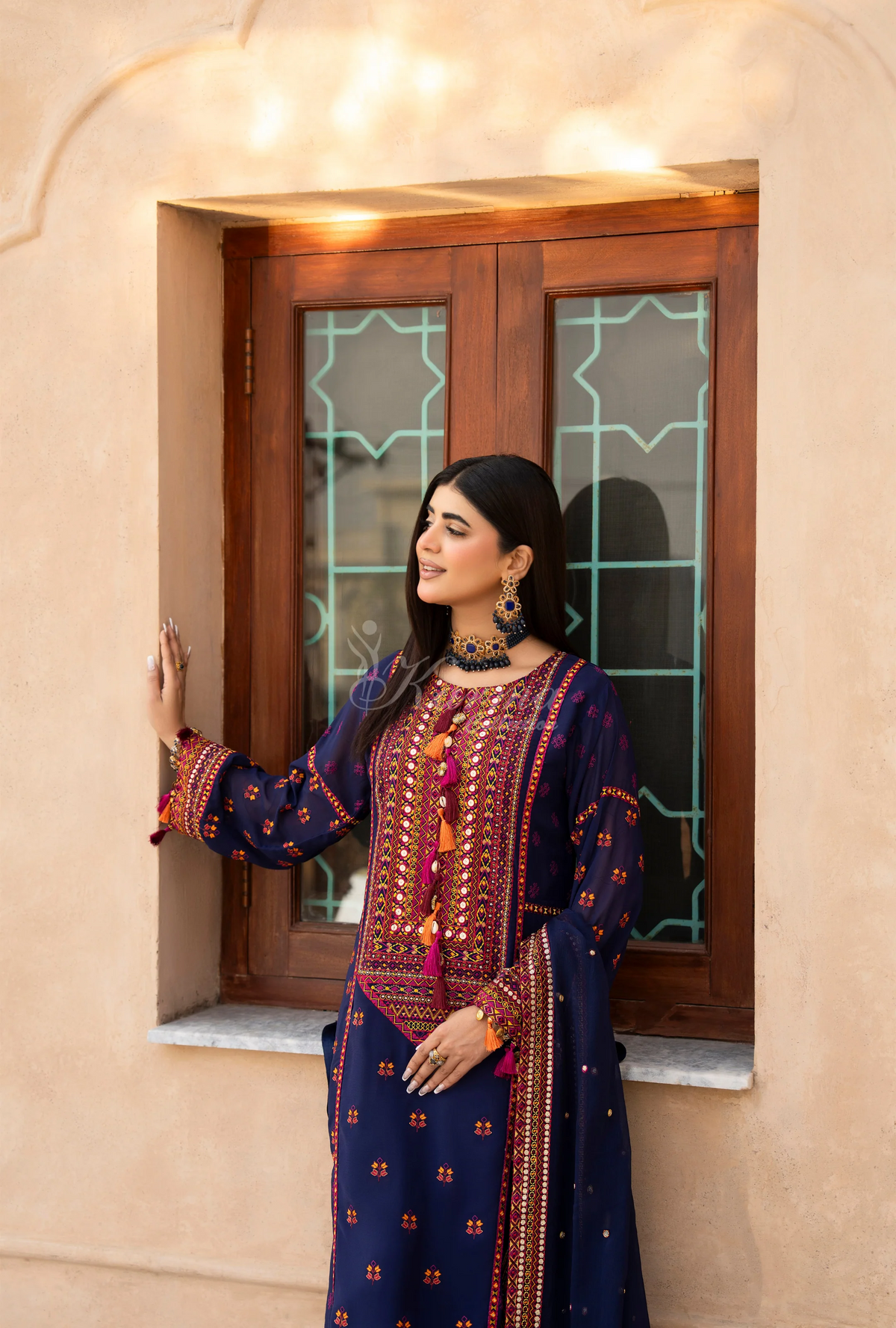 Chiffon 3 Piece Embroidered Hayat Karma Collection DARK SAPPHIRE F-495