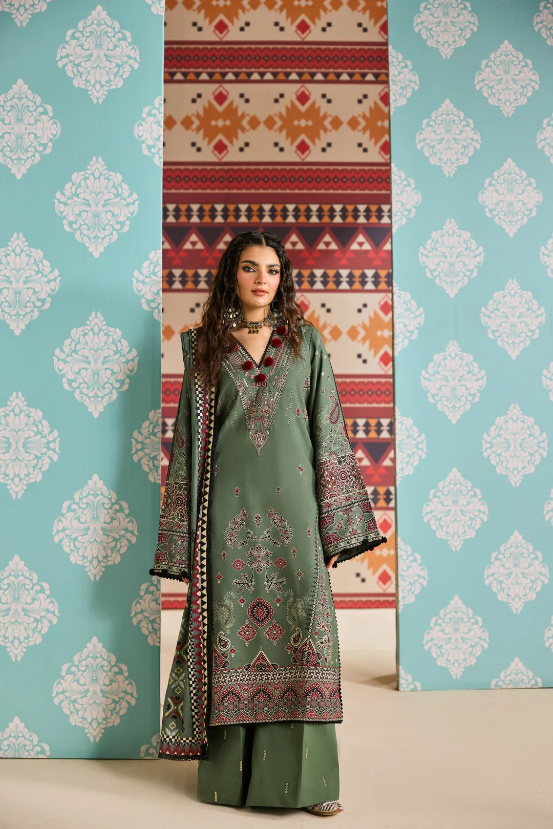 Florent one-nation Digital Printed Embroidered 3 piece stitched suit FON - 6B