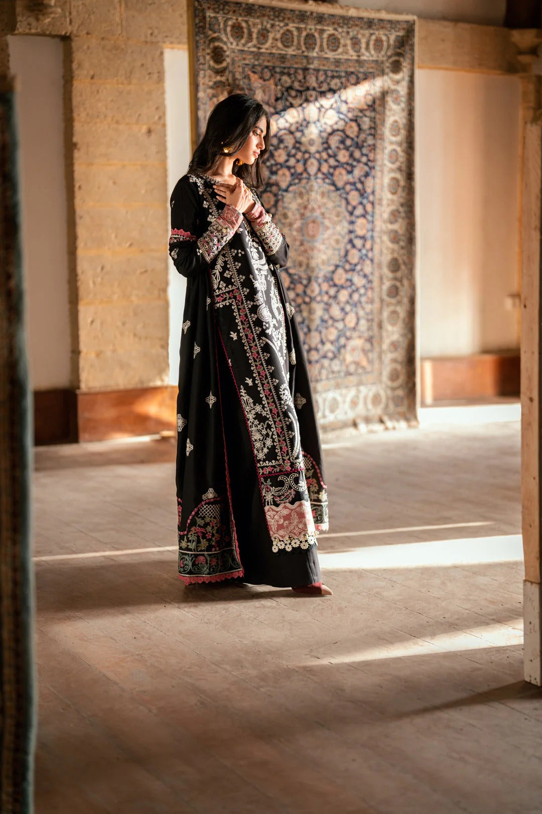 Florent shades-of-winter 3 piece stitched suit Embroidered Shirt With Embroidered Shawl FWS - 6B