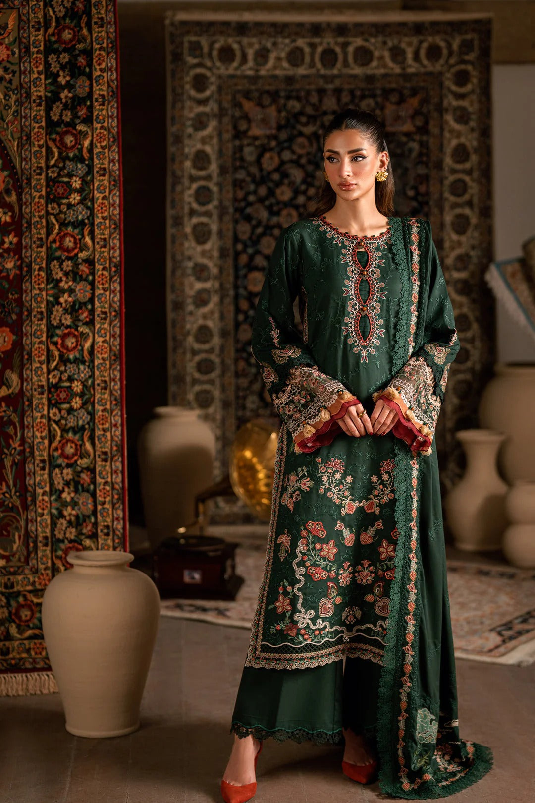 Florent shades-of-winter 3 piece stitched suit Embroidered Shirt With Embroidered Shawl FWS - 7B