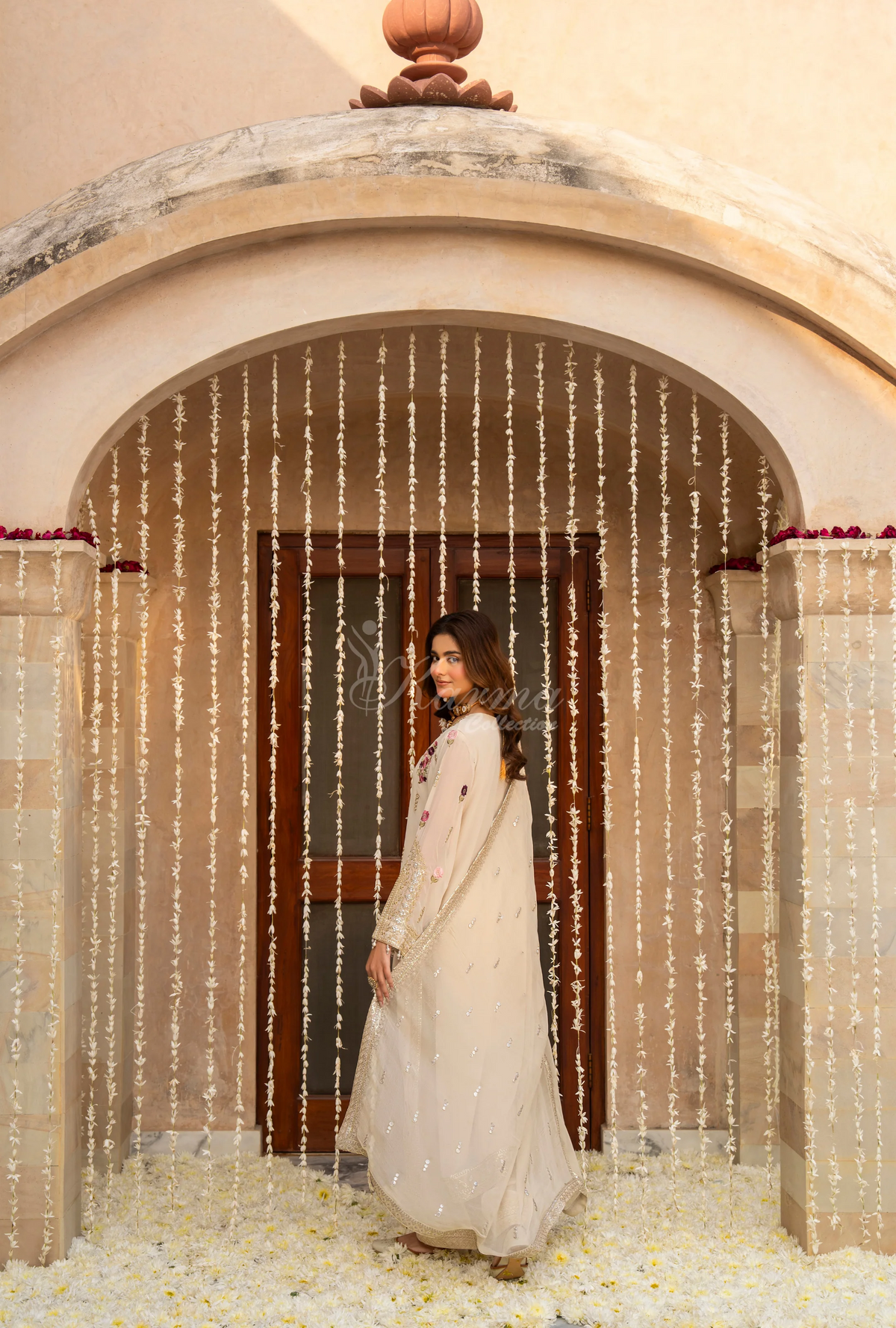 Chiffon 3 Piece Embroidered Hayat Karma Collection WARM IVORY F-496