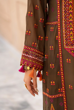 Chiffon 3 Piece Embroidered Hayat Karma Collection ANTIQUE OLIVE F-495