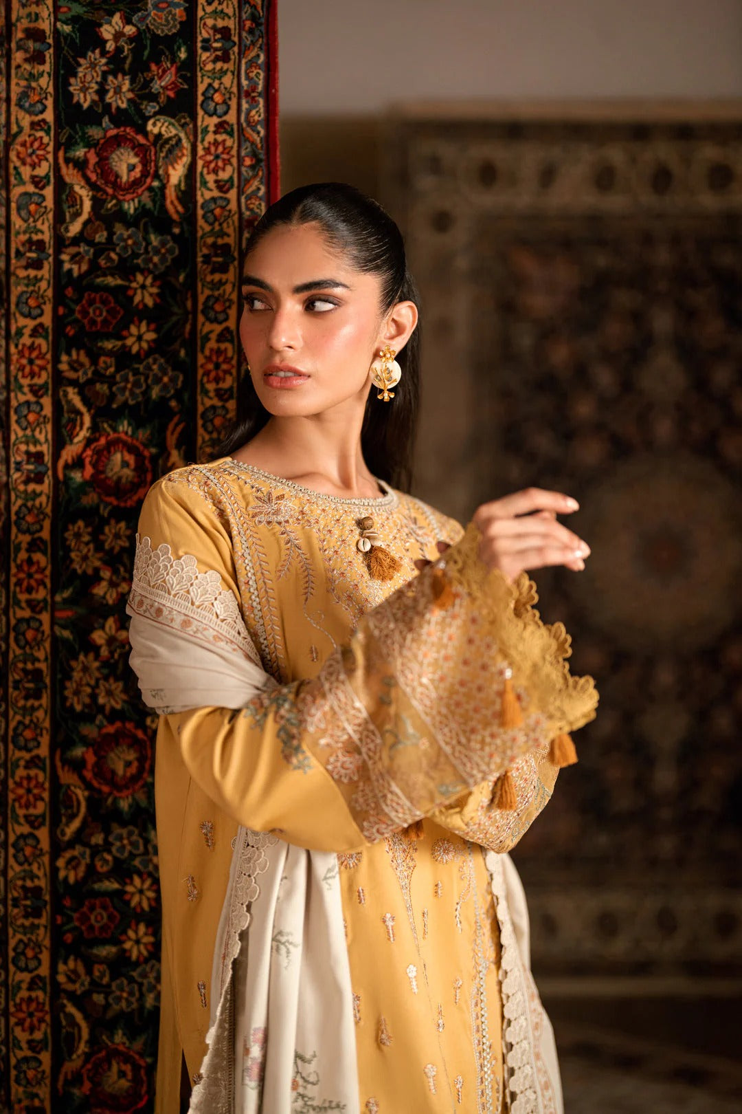 Florent shades-of-winter 3 piece stitched suit Embroidered Shirt With Embroidered Shawl FWS - 5B