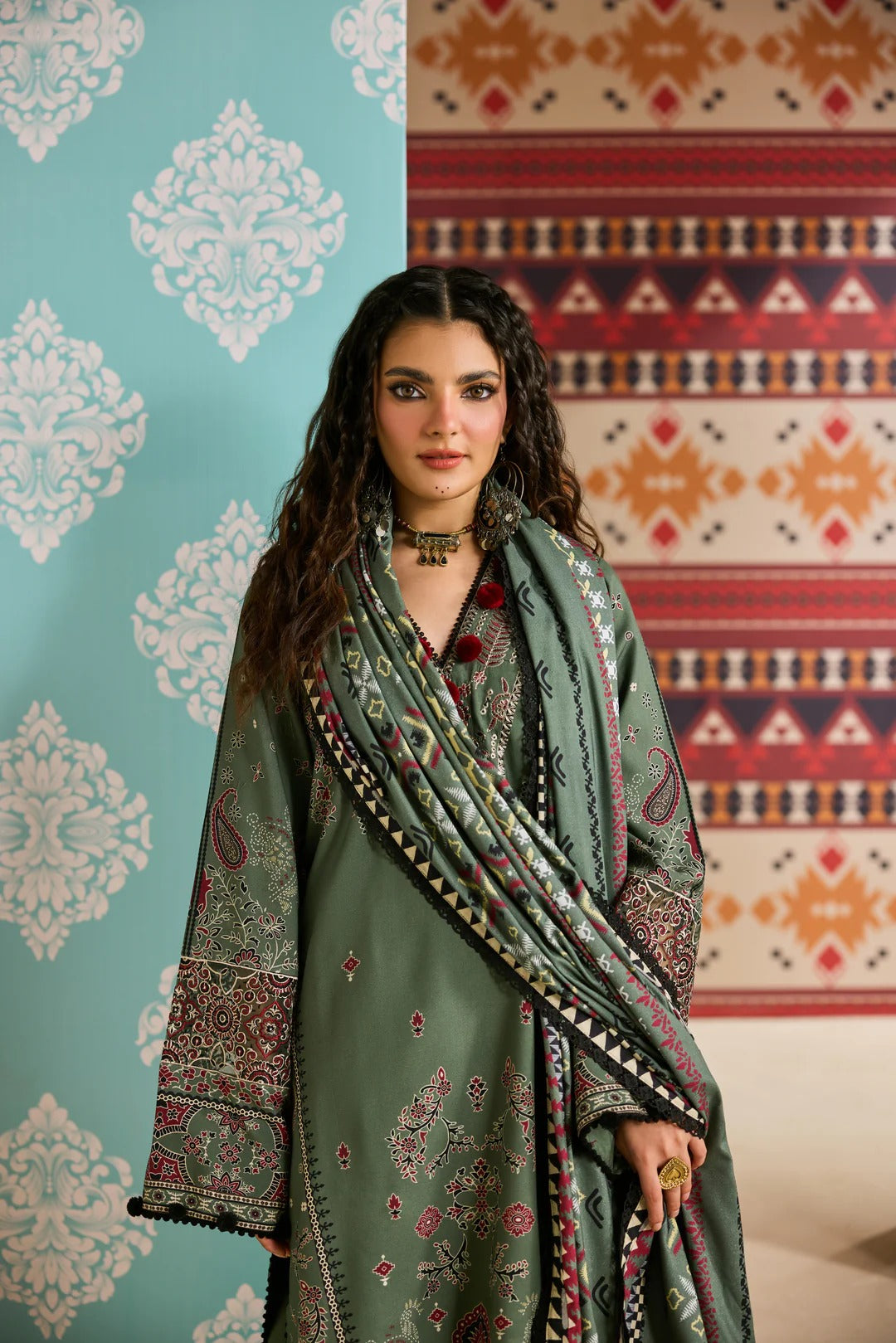 Florent one-nation Digital Printed Embroidered 3 piece stitched suit FON - 6B