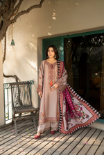 Karma Collection Winter Luxury Edition 3 Piece Embroidered Kotrai NUDE BROWN Shirt withDupatta & Shalwar for Elegant Outfits KC-1527