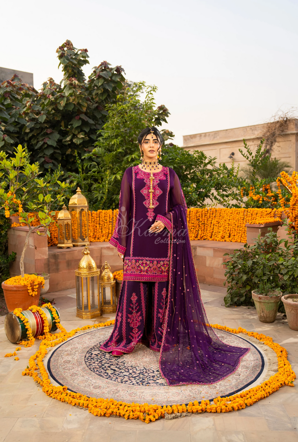 Chiffon 3 Piece Embroidered Hayat Karma Collection MAGENTA F-494