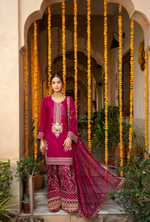 Chiffon 3 Piece Embroidered Hayat Karma Collection BOTTLE GREEN F-493