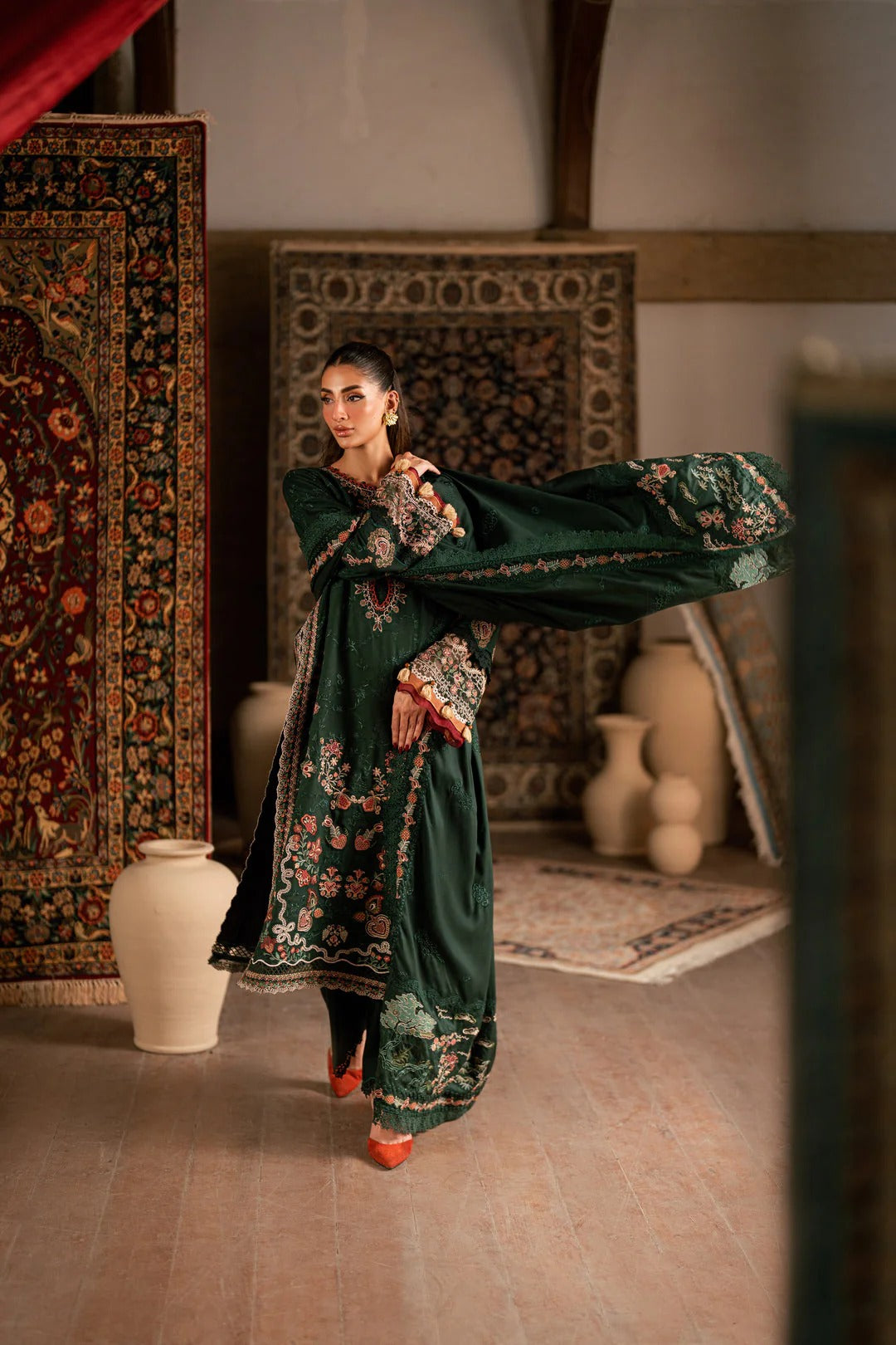 Florent shades-of-winter 3 piece stitched suit Embroidered Shirt With Embroidered Shawl FWS - 7B