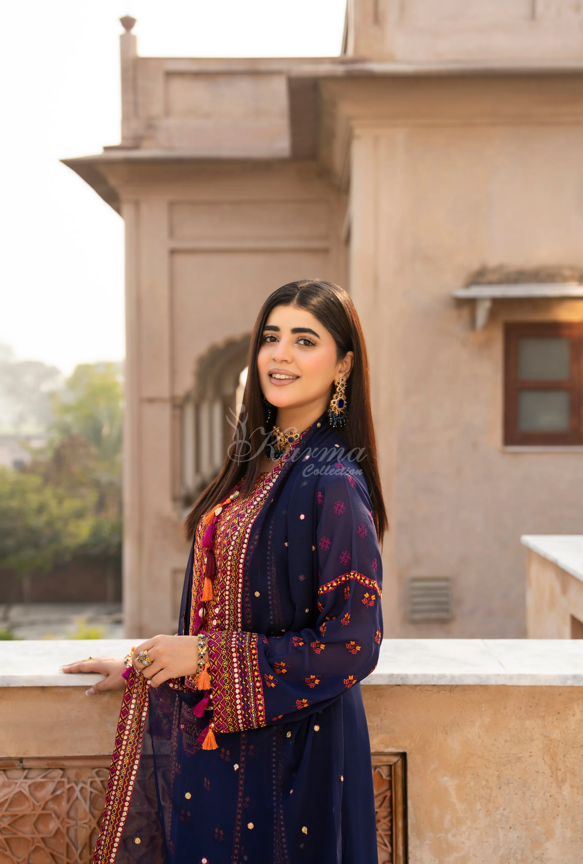 Chiffon 3 Piece Embroidered Hayat Karma Collection DARK SAPPHIRE F-495