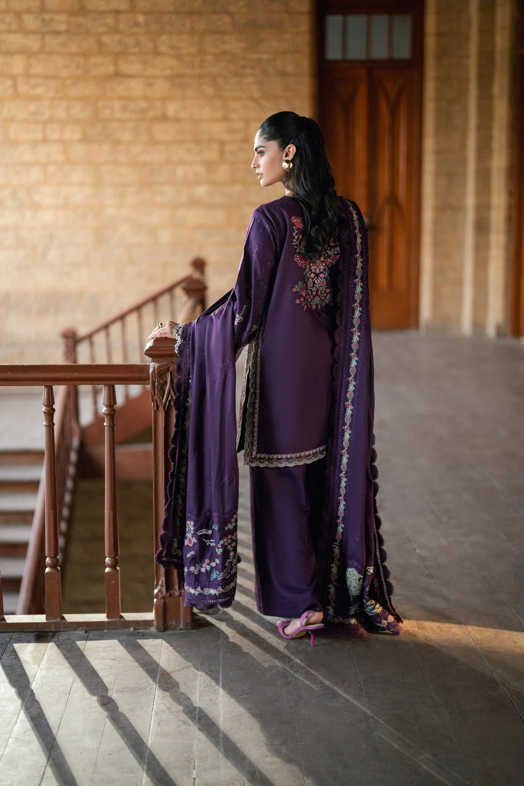 Florent shades-of-winter 3 piece stitched suit Embroidered Shirt With Embroidered Shawl FWS - 7A