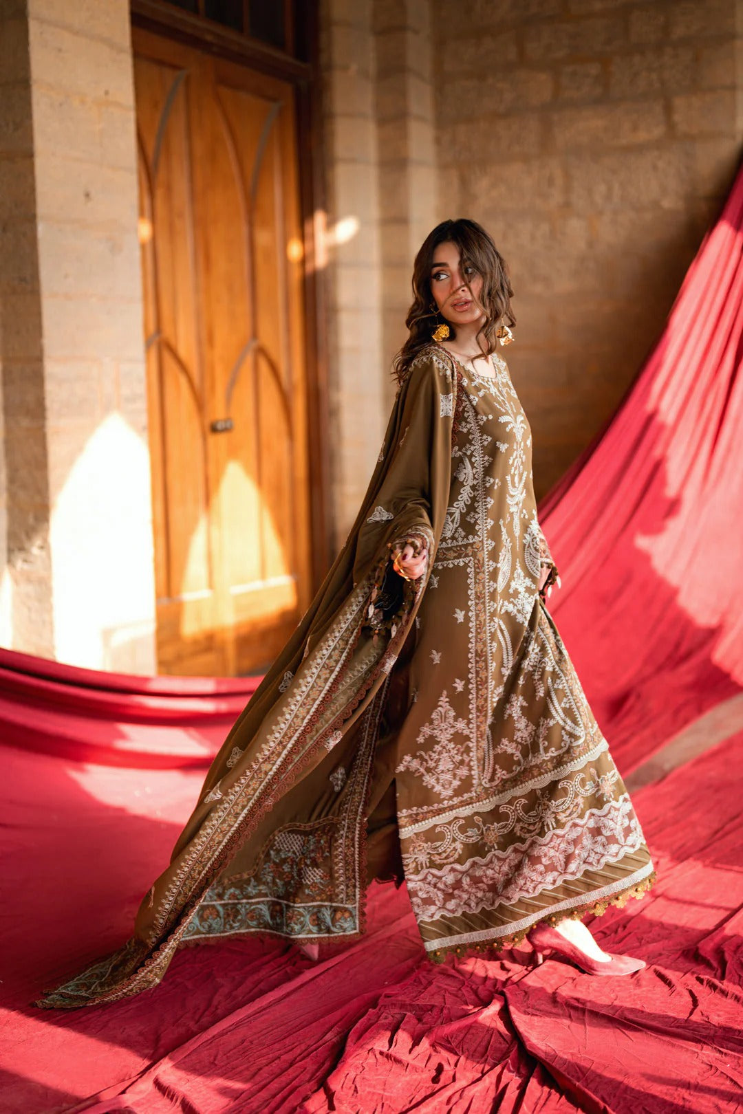 Florent shades-of-winter 3 piece stitched suit Embroidered Shirt With Embroidered Shawl FWS - 6A