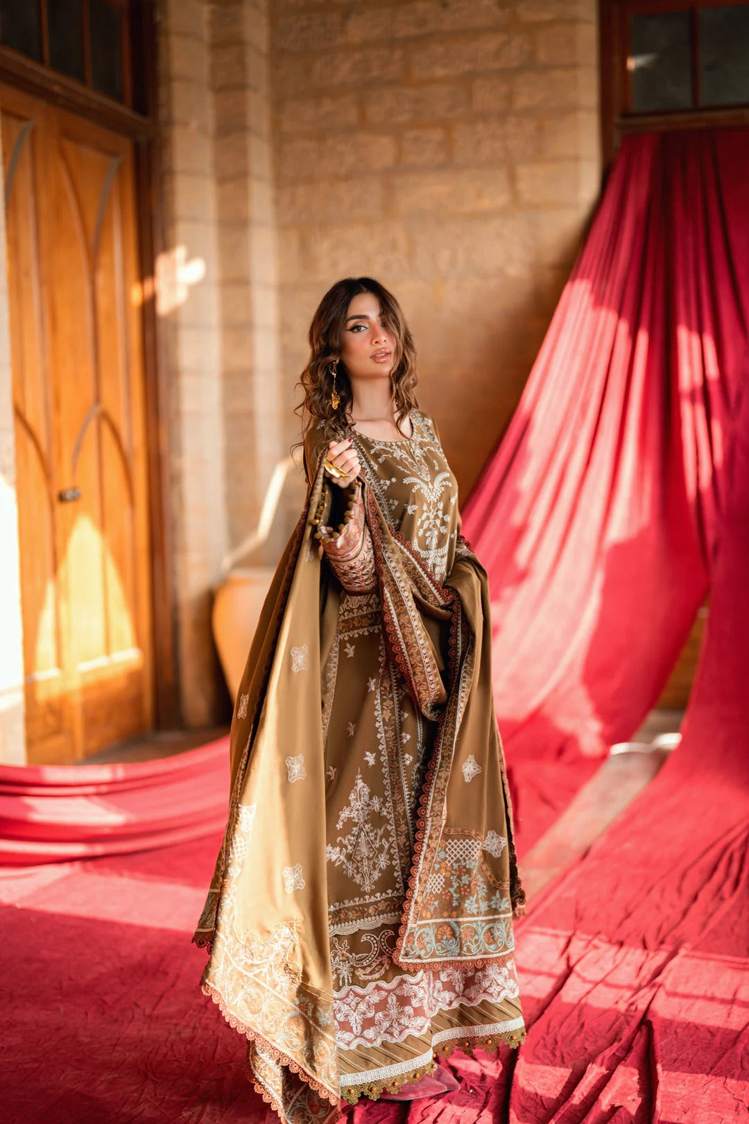 Florent shades-of-winter 3 piece stitched suit Embroidered Shirt With Embroidered Shawl FWS - 6A