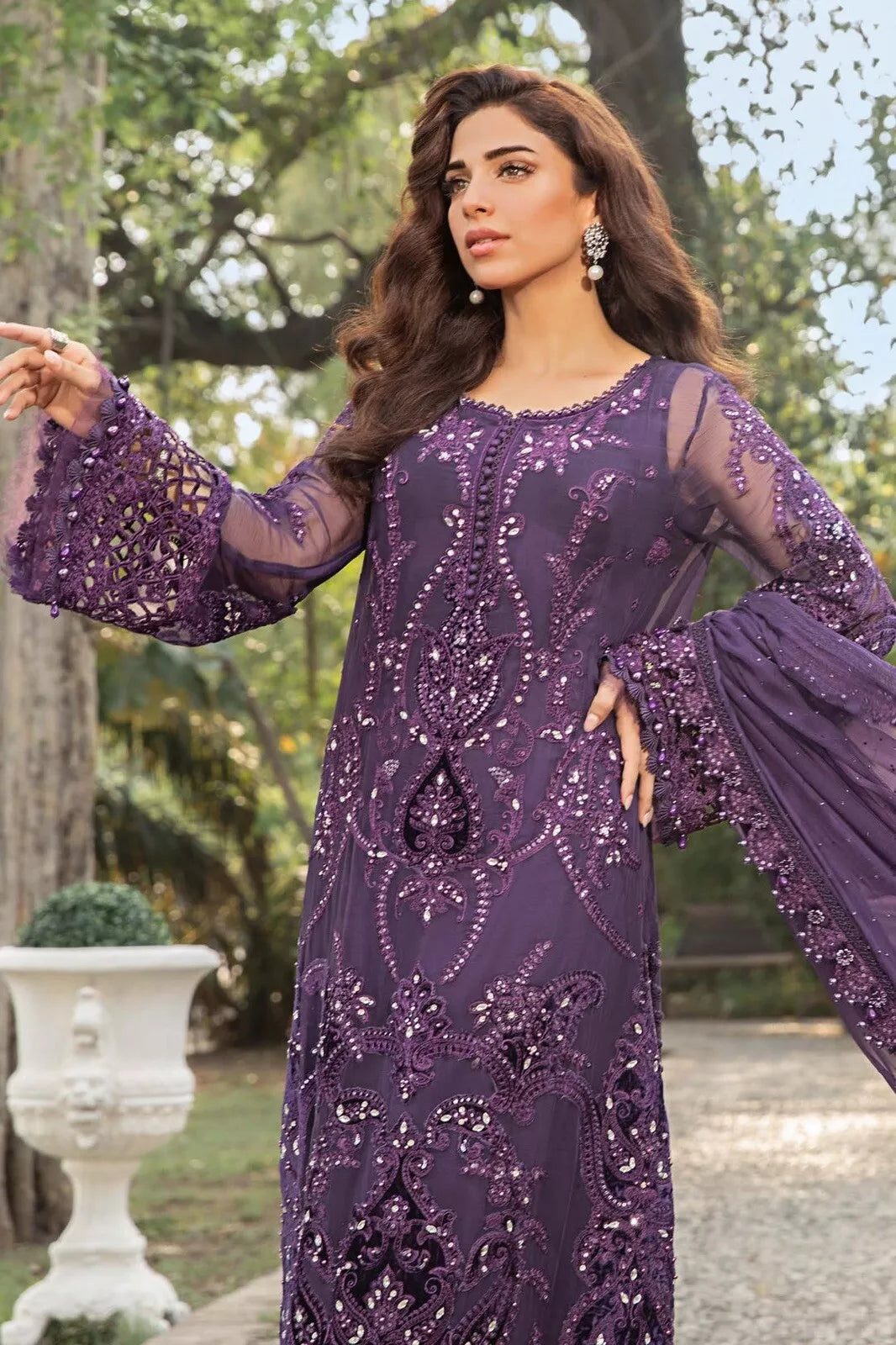 Maria B stitched Luxury Embroidered 3 Piece Chiffon inspired Suit | MPC-24-102