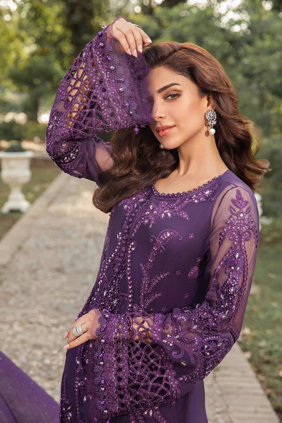 Maria B stitched Luxury Embroidered 3 Piece Chiffon inspired Suit | MPC-24-102