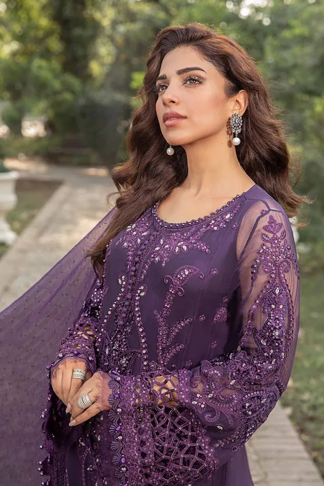 Maria B stitched Luxury Embroidered 3 Piece Chiffon inspired Suit | MPC-24-102